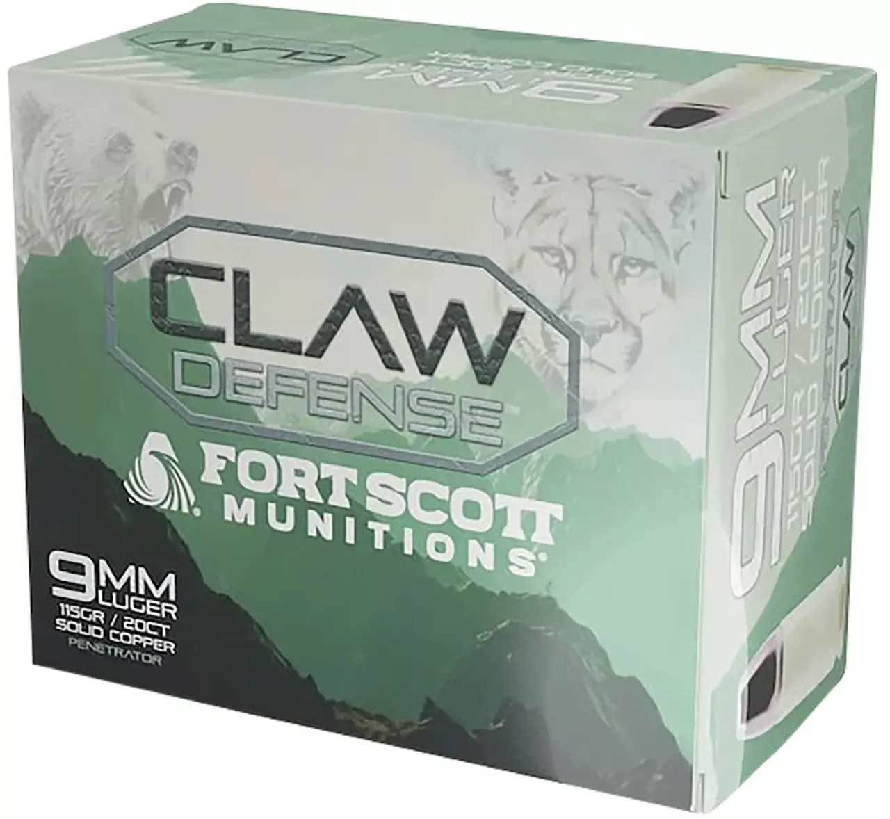 Fort Scott Munitions Claw Defense 9mm Luger Ammo 115 gr Solid Copper Lead Free 20 Rounds 9MM115SCVFNCD