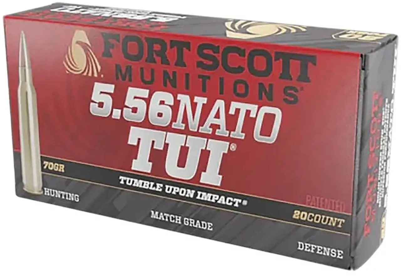 Fort Scott Munitions Tumble Upon Impact (TUI) 5.56mm NATO Ammo 70 gr Solid Copper Spun 20 Rounds 556-070-SCV2