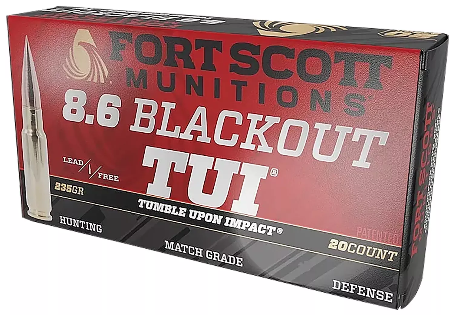 Fort Scott Munitions Tumble Upon Impact (TUI) 8.6 Blackout Ammo 235 gr Solid Copper Spun 20 Rounds 86BLK235SCV1