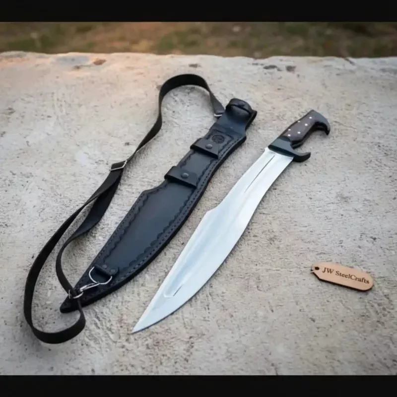 Full Tang Bowie Knife with Wengi Wood Handle & Steel Pins