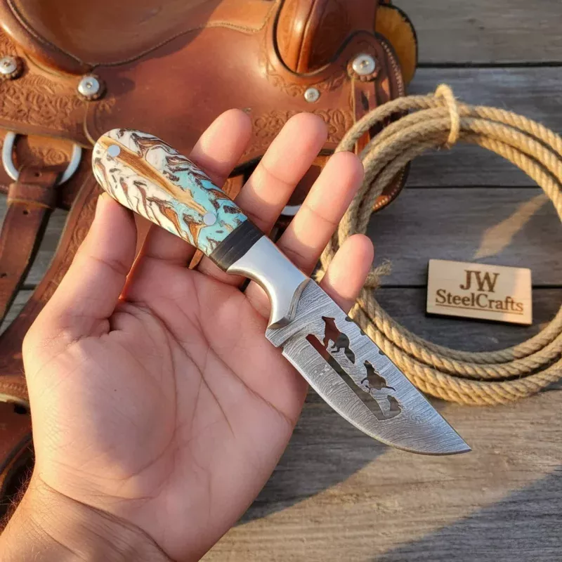 Full Tang Fixed Blade Hunting Knife 7 Resin Handle Steel Bolster Engraved Skinner