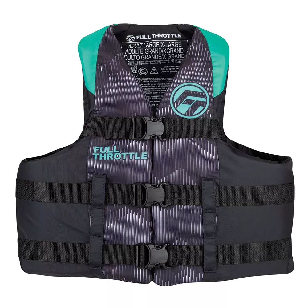 Full Throttle Adult Nylon Life Jacket – L/XL – Aqua/Black