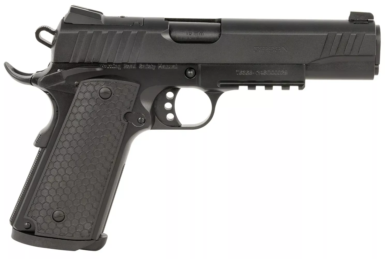 Girsan MC1911 S Influencer Full Size 10mm Auto 9+1 5″ Barrel Optic Ready Slide Steel Frame Ambi Thumb Safety SAO Black 391048