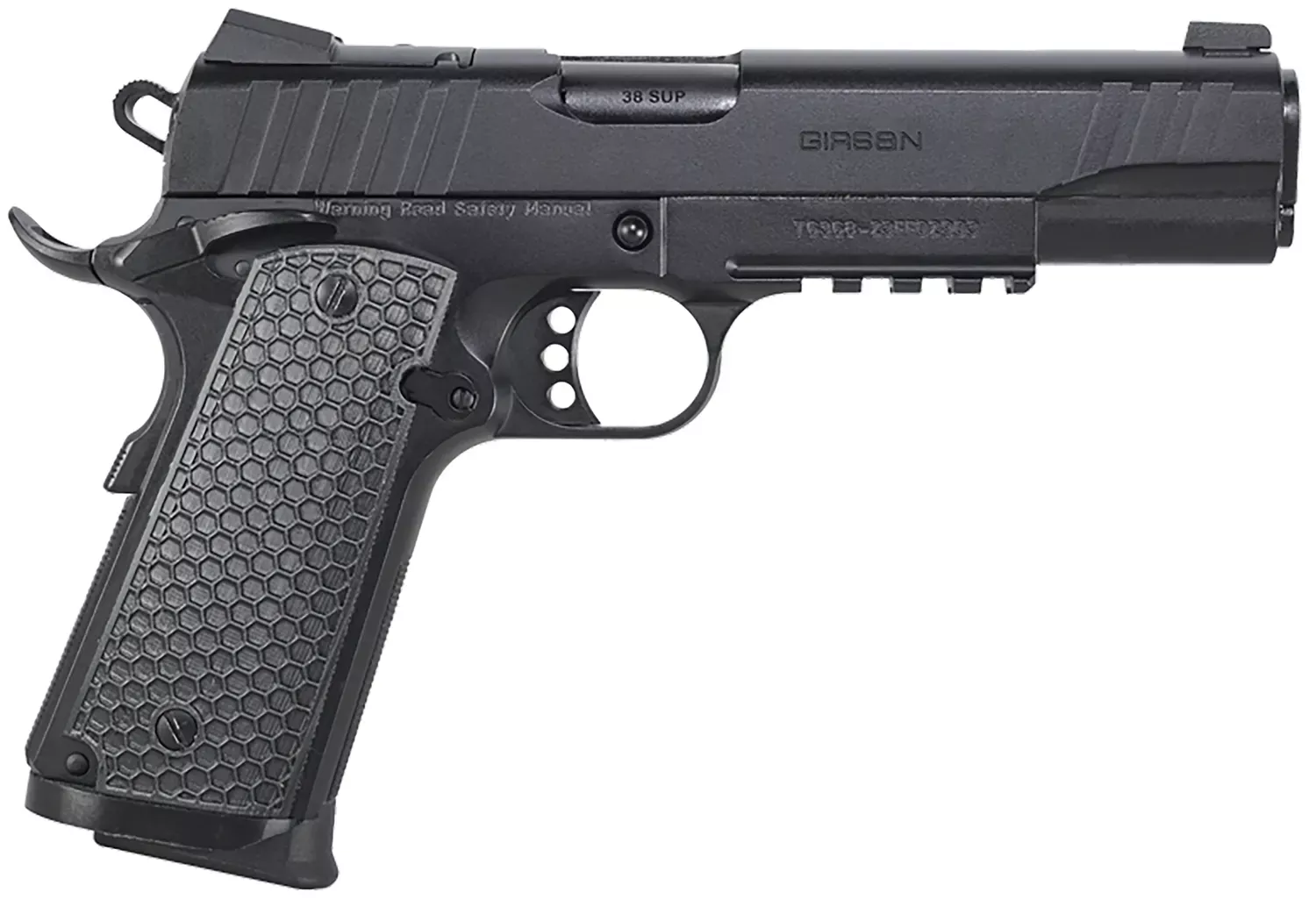 Girsan MC1911 S Influencer Full Size .38 Super 9+1 5″ Barrel Optic Ready Slide Steel Frame Ambi Thumb Safety SAO Black 391049