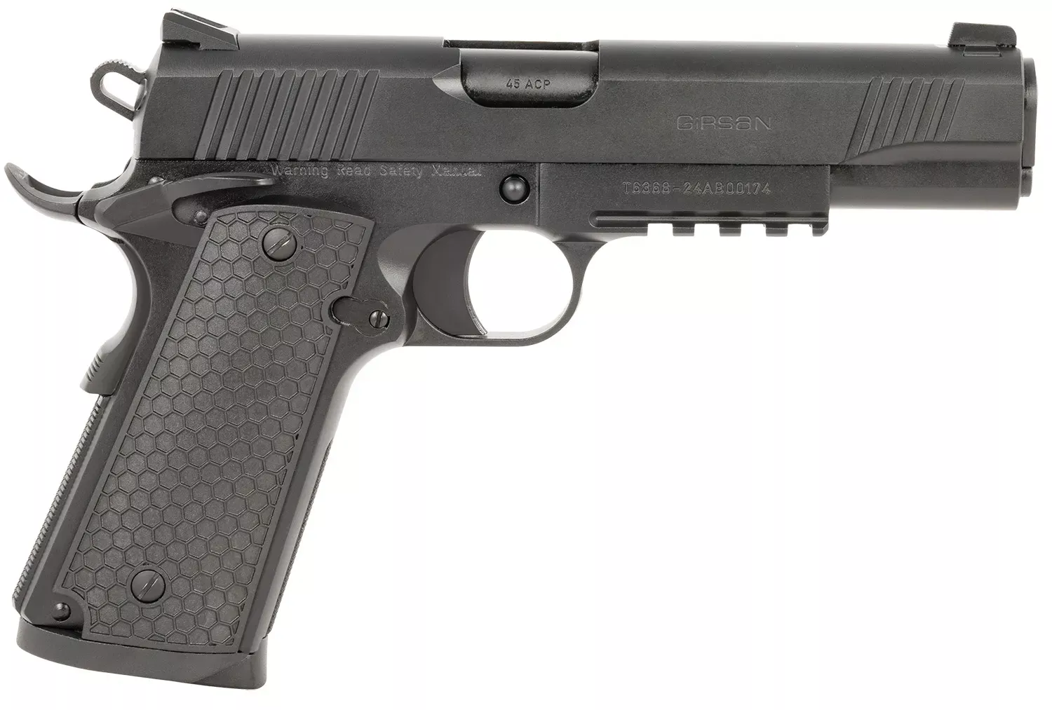Girsan MC1911 S Untouchable Full Size .45ACP 8+1 5" Barrel Steel Slide/Frame 3-Dot Sights Ambi Thumb Safety SAO Black 392060