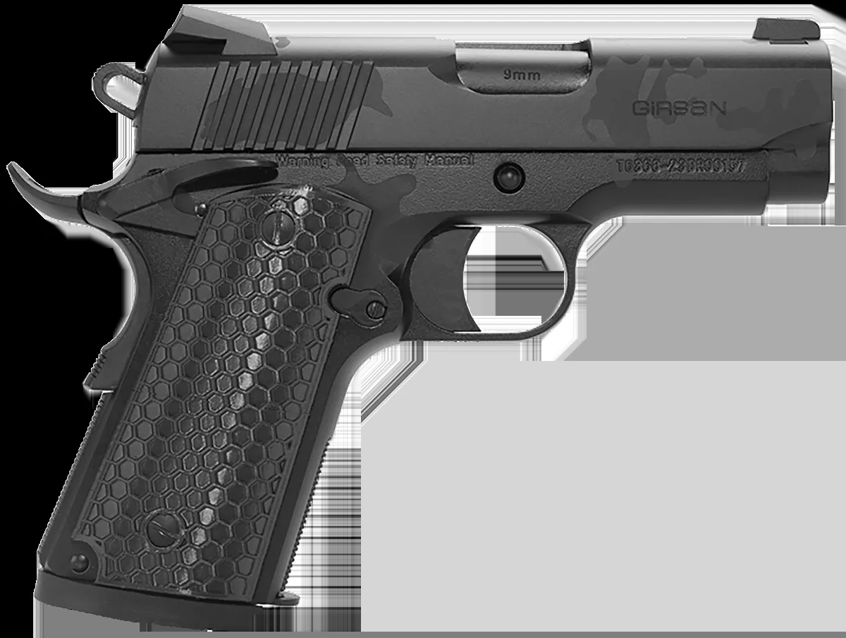 Girsan MC1911 SC Untouchable 9mm 7+1 3.40″ 3-Dot Sights Loop Hammer Thumb/Grip Safeties Polymer Grips SAO Black 392069