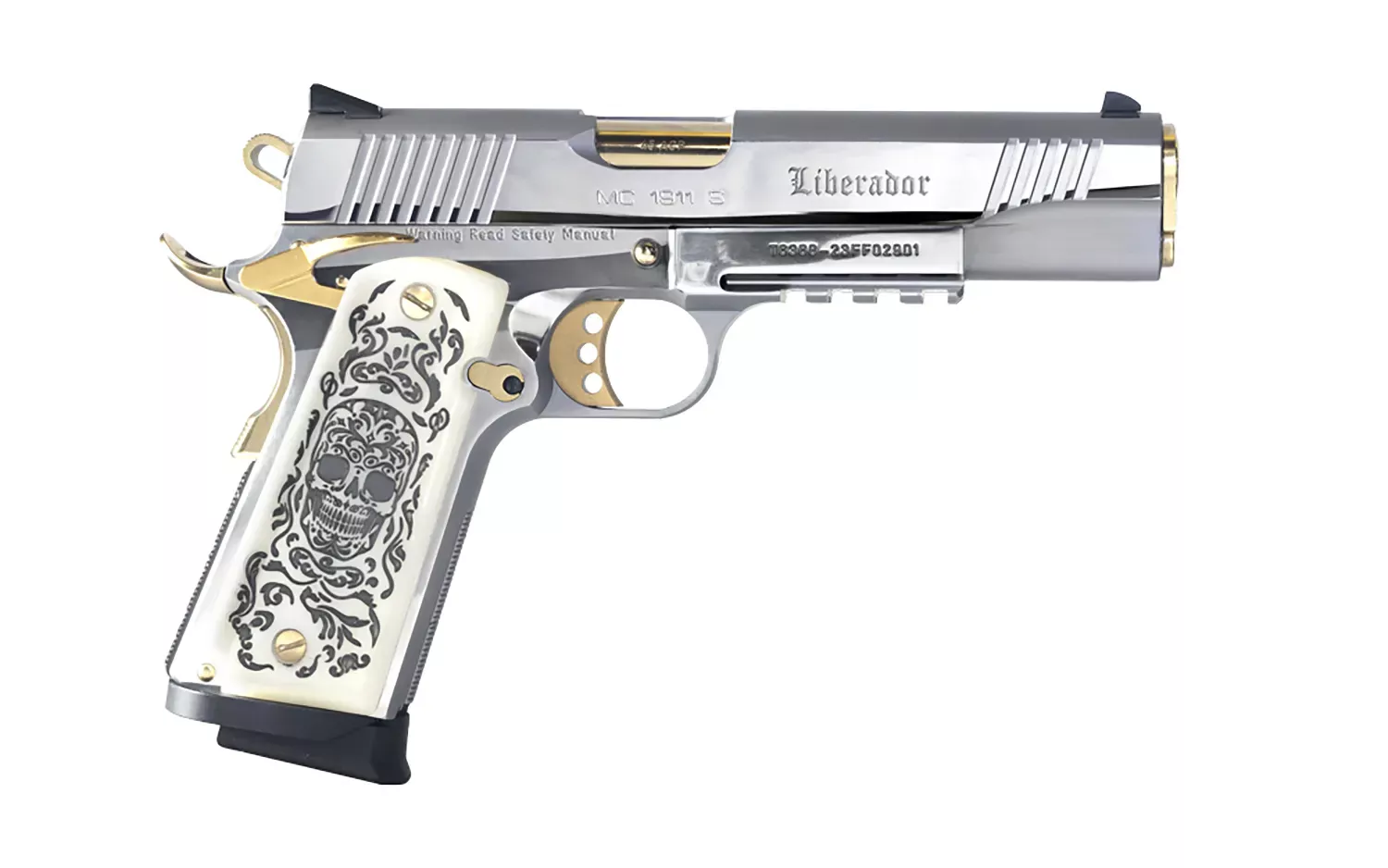 GIRSAN Regard Liberaore 2 9mm 18+1 5" Chromed Slide Alloy Frame Fixed Sights Gold Accents Ivory Grips Decocker DA/SA 391053