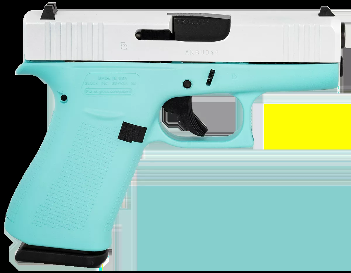 Glock G43X Pistol 9mm 10+1 3.41″ Marksman Barrel Steel Slide Polymer Frame Fixed Steel Sights DAO White/Blue UX4350204REBFPWS