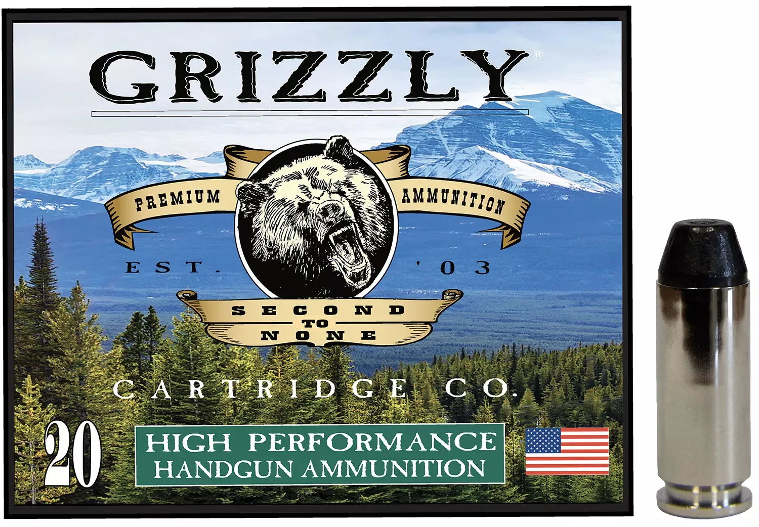Grizzly Premium 10mm Auto Ammo 220 Grain Bonebreaker Full Metal Jacket Flat Point 20 Rounds GC10M10