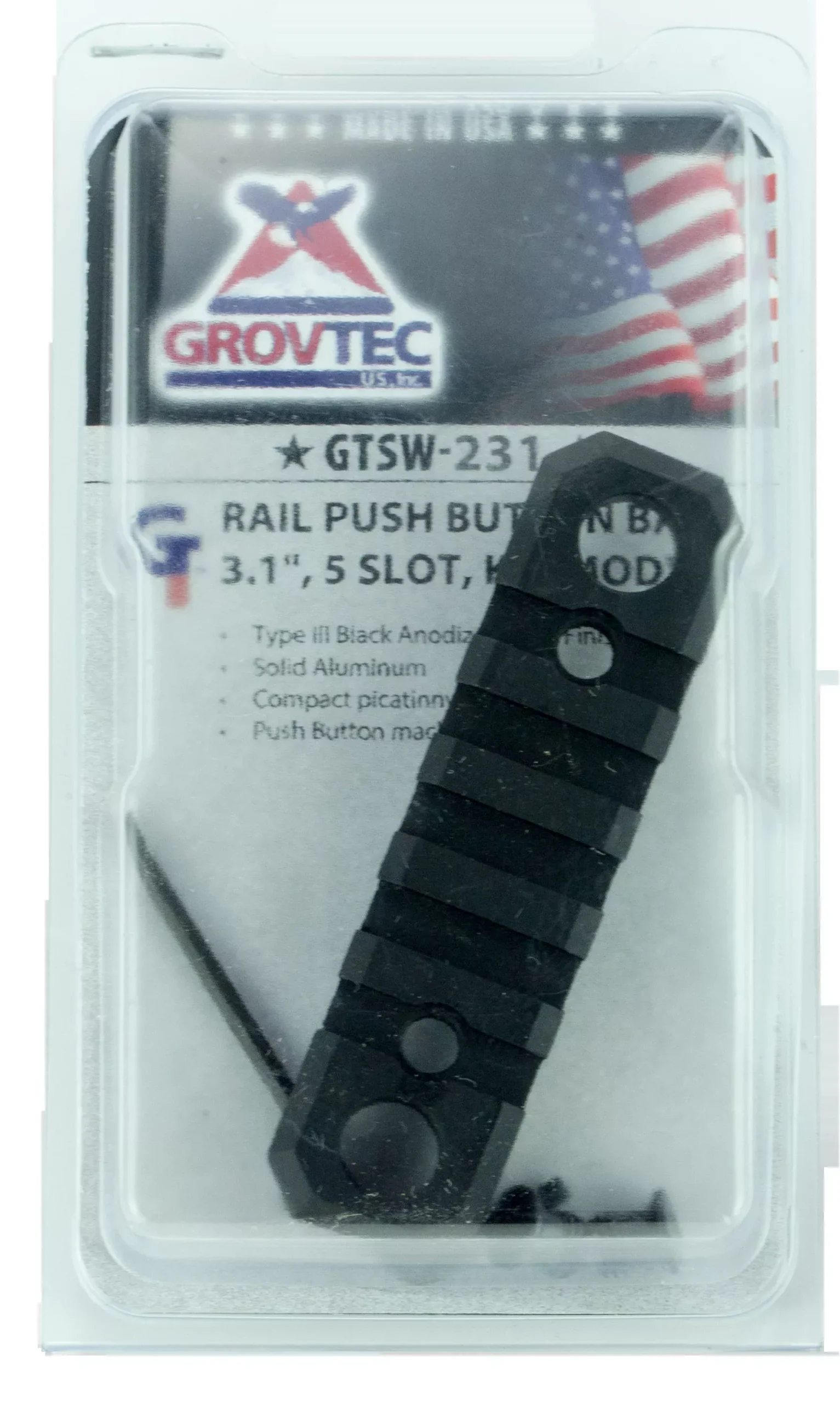 Grovtec Rail Push Button Base – Keymod 3.1″ 5 Slot Alum Black