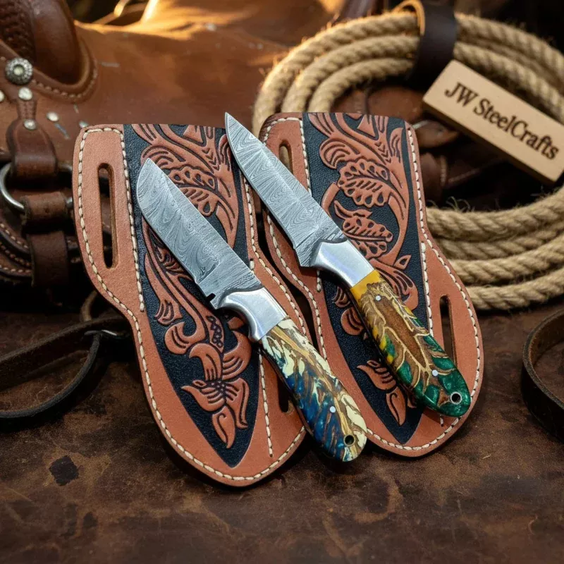 Handmade Damascus Knife Set of 27 Inch Pinecone Resin