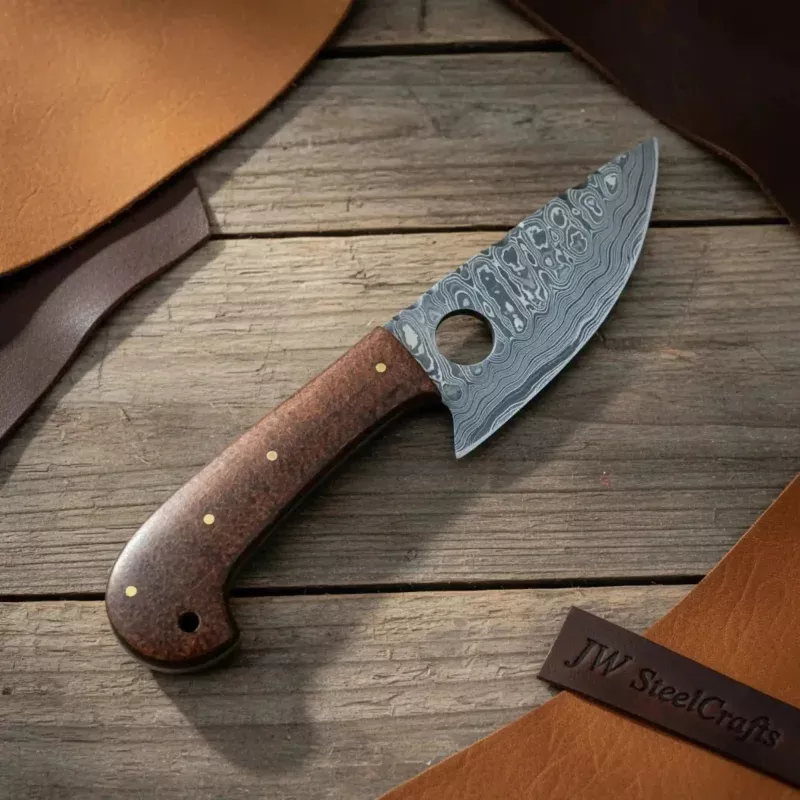 Handmade Damascus Mini Skinner Knife with Wooden Handle | Full Tang Drop Point Blade