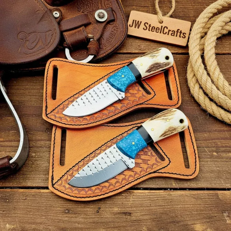 Handmade Farrier Knife Set of 26 Inch Raindrop Damascus Steel with Resin Pinecone Handle