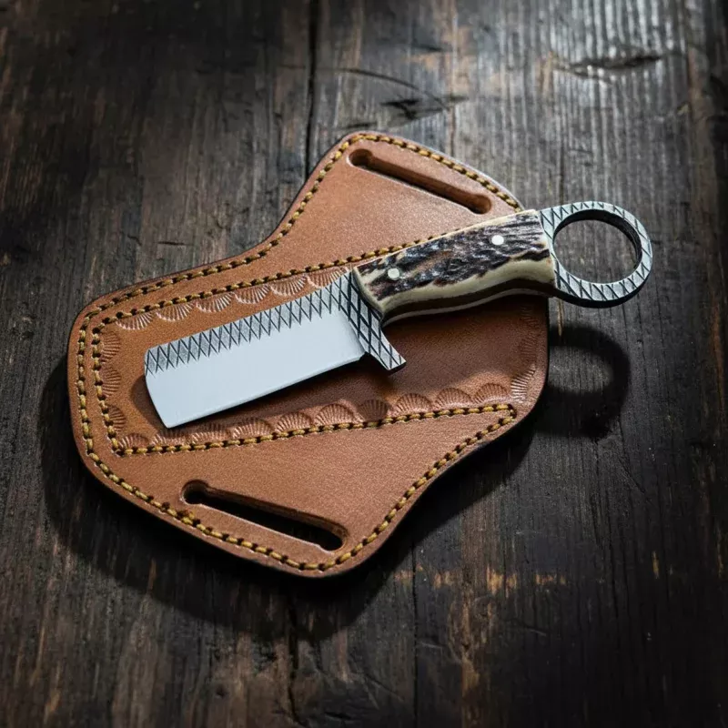 Handmade Rasp Steel Karambit Hunting Knife 7 with Stag Horn Handle & Leather Sheath