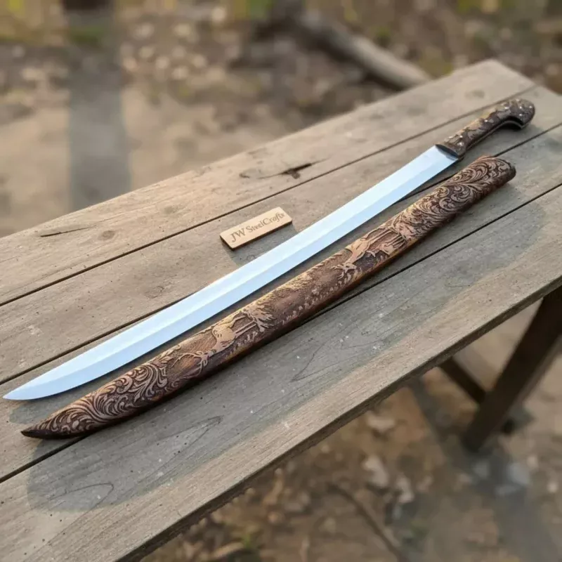 Handmade Shashka Sword 24Caucasian Saber Style Curved Blade with Engraved Scabbard