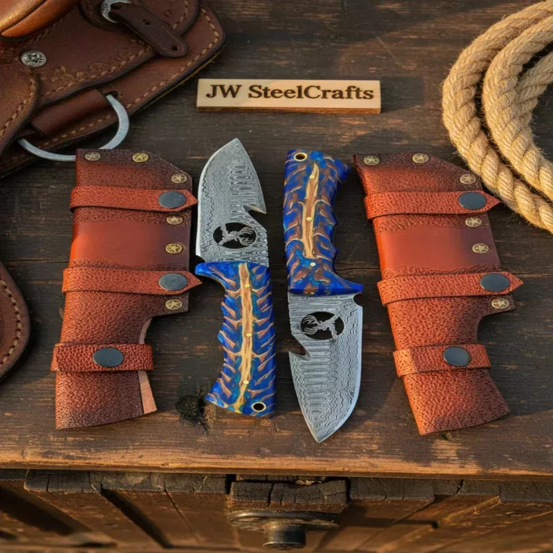 Handmade Skinner Knife Set of 2 7 Purple Pinecone Handle Deer Engraved