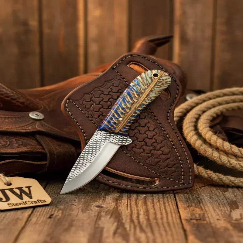 Hawkwing Skinner Knife 6 Purple Pinecone Handle Full Tang Western Cross Draw Sheath