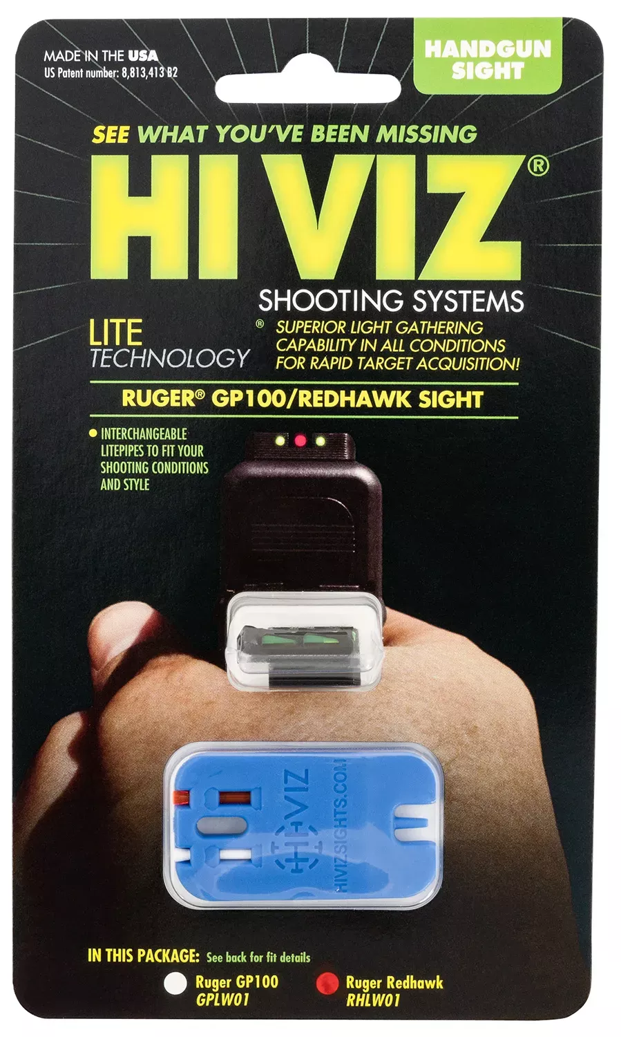 HiViz Ruger Redhawk & Super Redhawk LiteWave Front Sight Black Green Interchangeable Fiber Optic