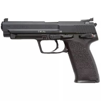 HK 81000365 USP Expert V1 SA/DA 45 ACP Caliber with 5.19" Barrel, 10+1 Capacity, Overall Black Finish, Serrated Trigger Guard Frame, Serrated Long Steel Slide & Polymer Grip Includes 2 Mags