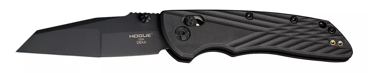 Hogue Deka Knife 3.25" Folding Wharncliffe Black Cerakote CPM MagnaCut SS Blade, Black GRN Handle, Includes Pocket Clip 24366