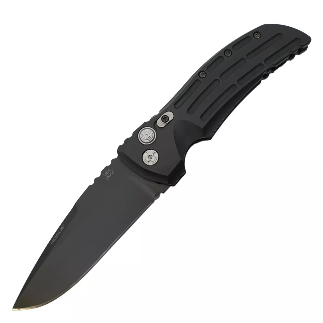 Hogue EX-A01 4" Folding Drop Point Plain Black Cerakote 154CM SS Blade/Matte Black w/Fluted texture Aluminum Handle 34110
