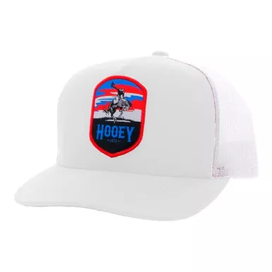 HOOEY Cheyenne 5-Panel Hooey White/Blue Patch White/Red Trucker Cap (2344T-WH)