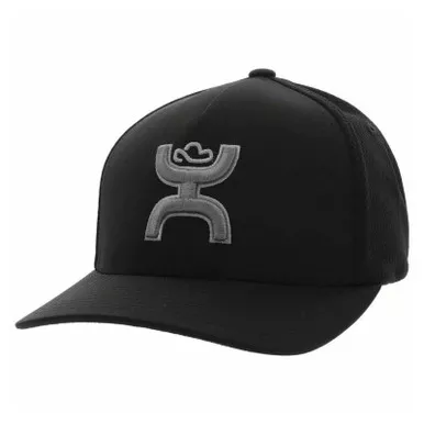 HOOEY Coach 5-Panel S/M Black Flexfit Hat with Charcoal/Gray Hooey Logo (2232BK-01)