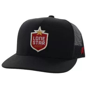 HOOEY Lone Star Black 5-Panel Trucker Hat with Red/White Patch (LS011T-BK)