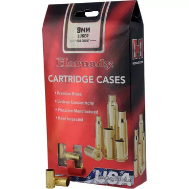 Hornady 8720 Unprimed Brass 9mm, Brass, 200 Pack