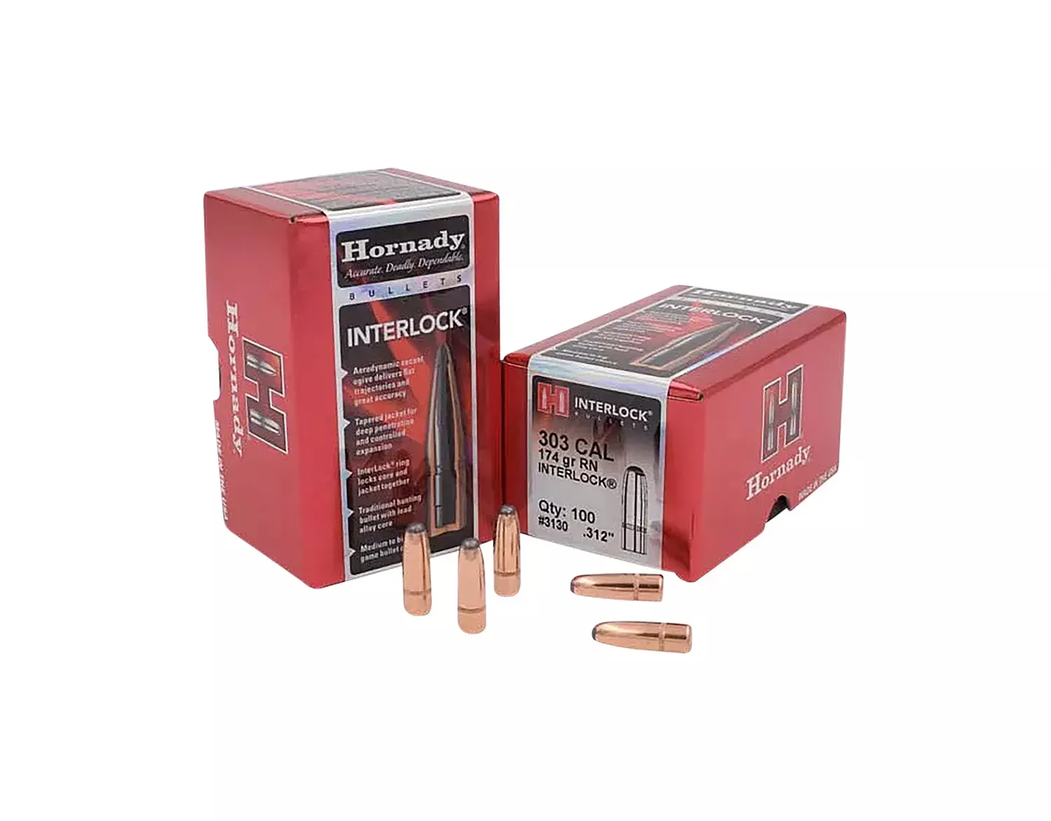 Hornady InterLock 30 Cal 174 gr Round Nose 100/Box 3130