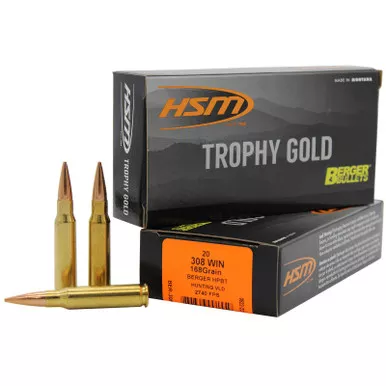 HSM 308168VLD Trophy Gold Extended Range 308 Win 168 gr Berger Hunting VLD Match 20 Per Box/ 25 Case