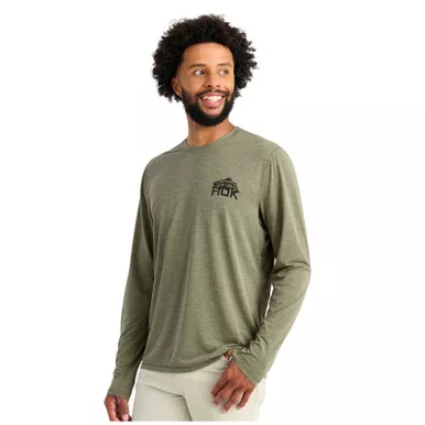 HUK Men's Drift Moss Heather Long Sleeve Graphic Crew (H1200709-318)