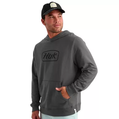 HUK Men's Edisto Script Terry Dark Shadow Hoodie (H1300135-060)