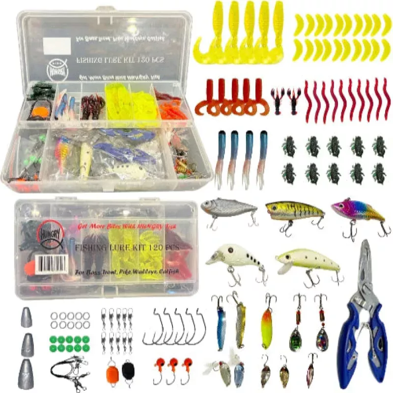 HungryfishComplete Fishing Lures Kit with Tackle Box – 120 Packs