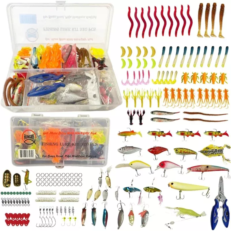 HungryfishComplete Fishing Lures Kit with Tackle Box – 320 Packs
