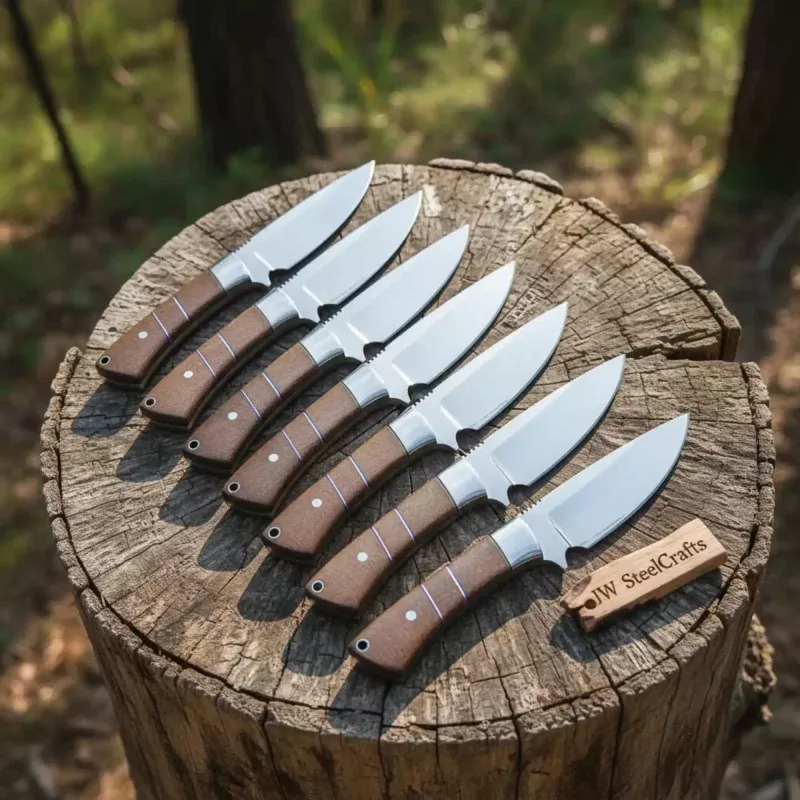 Hunting & Bushcraft Knife Set Handmade 7-Piece Full Tang Set with Walnut Handles