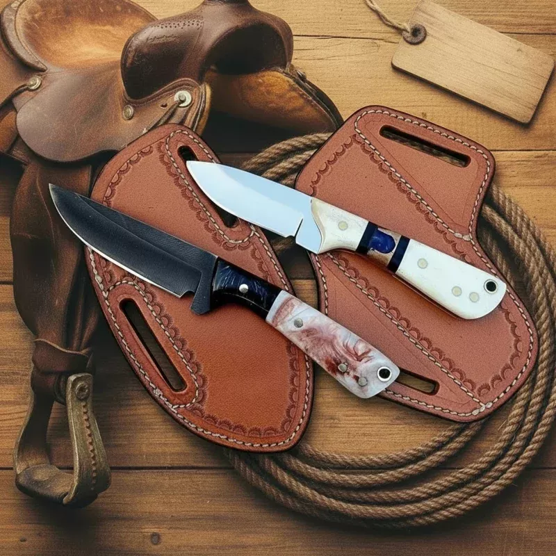 Ivory Trail Skinner Setof 2 Polished Acid Washed Blade Multi Resin Handle Full Tang