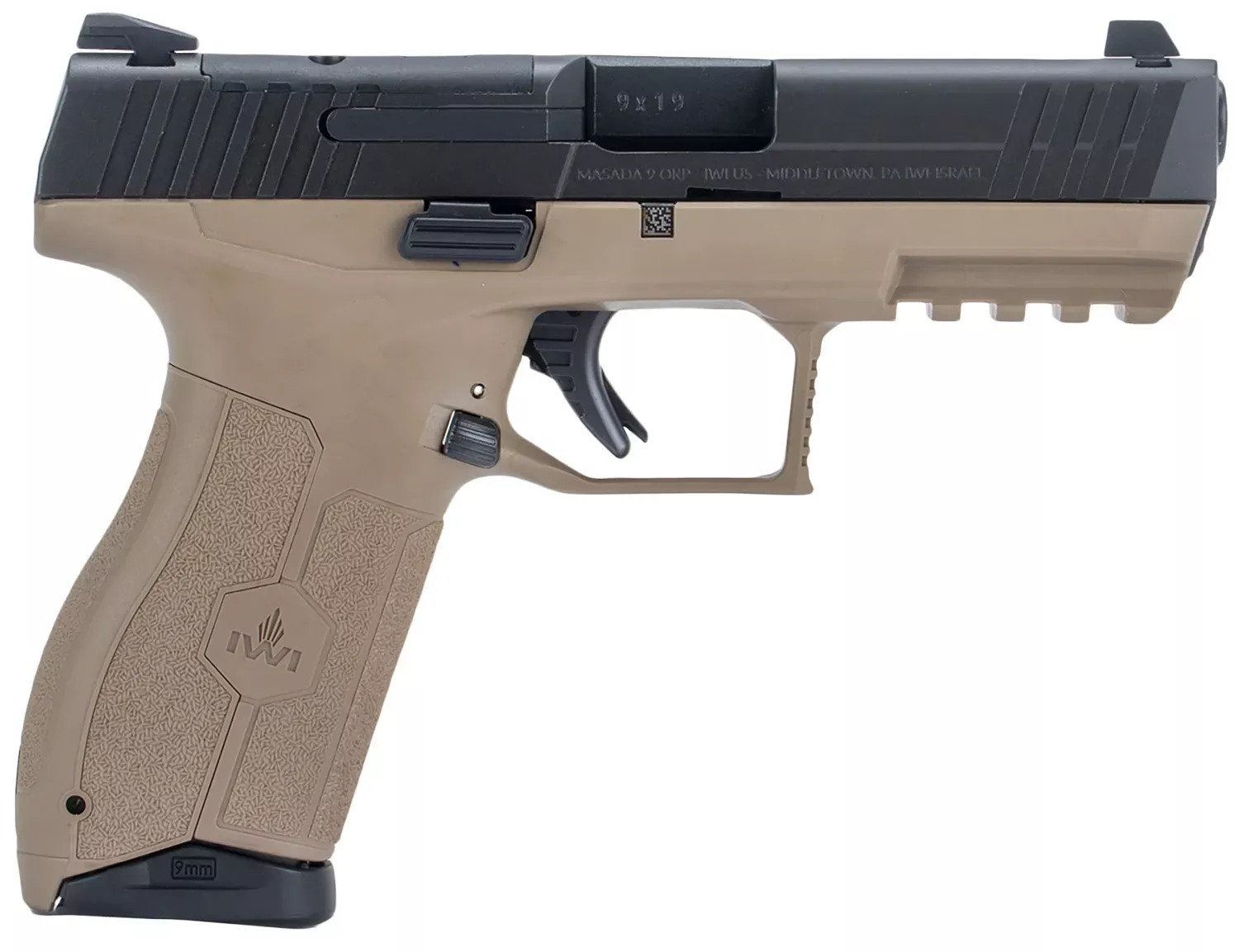 IWI MASADA 9mm 10+1 4.10" Steel Barrel/Slide Polymer Frame Optic Ready Night Sights Changeable Backstrap Black/FDE M9ORP10FDNS