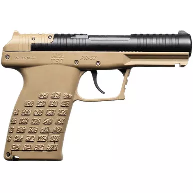 Kel-Tec PR57TAN PR57 Compact Frame 5.7x28mm 20+1 4" Black Steel Barrel, Tan Optic Ready/Serrated Slide, Tan Textured Grip
