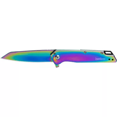 Kershaw 1365RBW Misdirect 3" Folding Reverse Tanto Plain Polished Rainbow PVD 4Cr14 Blade, Polished Rainbow PVD Stainless Steel Handle