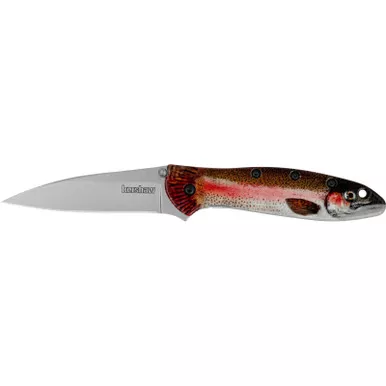 Kershaw 1660TROUT Leek Trout EDC 3" Folding Drop Point Plain Bead Blasted 14C28N Steel Blade, Rainbow Trout w/UFI Coating Aluminum Handle