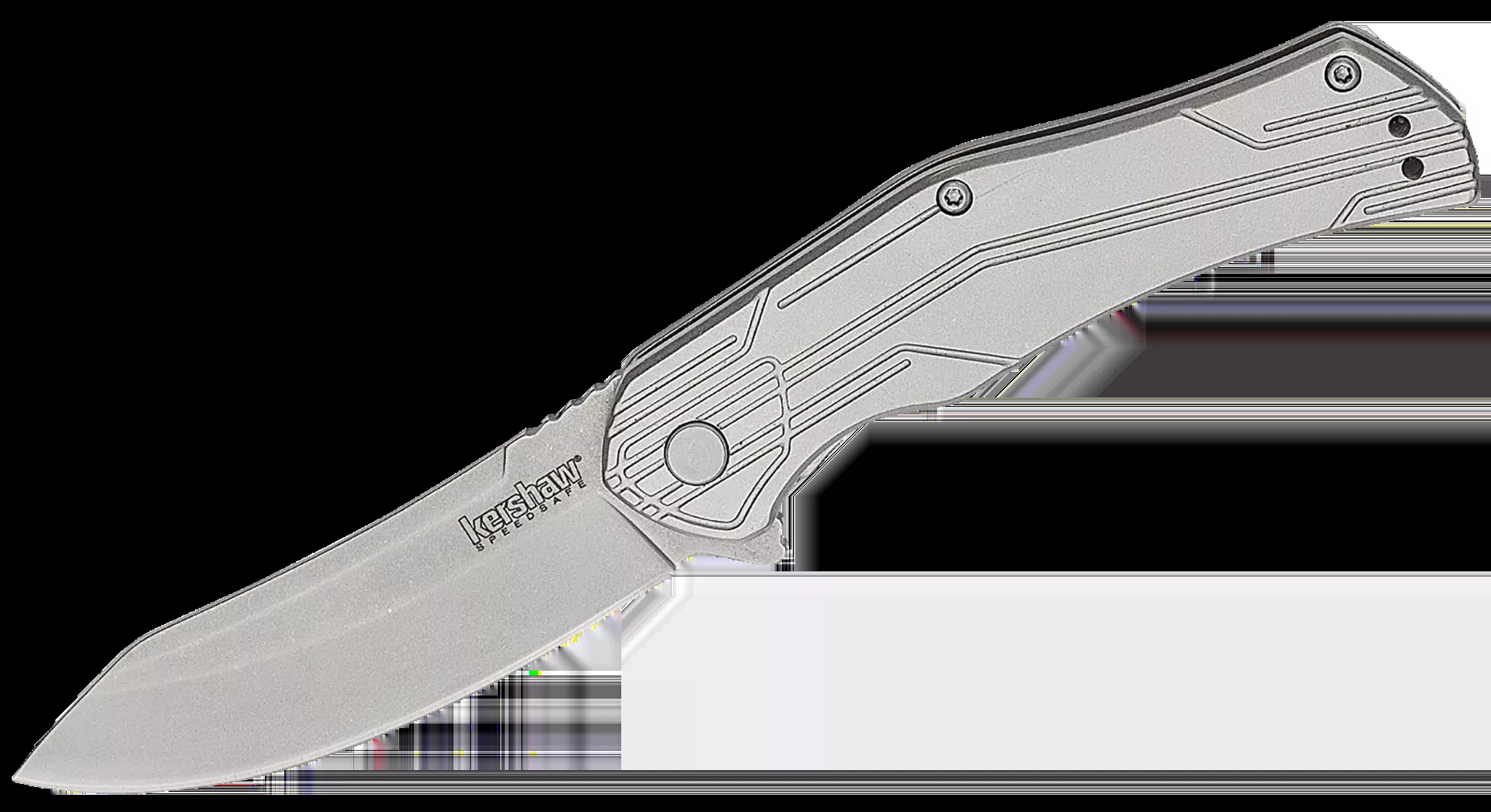 Kershaw Husker EDC 3" Folding Trailing Point Plain Bead Blasted 8Cr13MoV SS Blade, Stonewashed Stainless Steel Handle 1380X