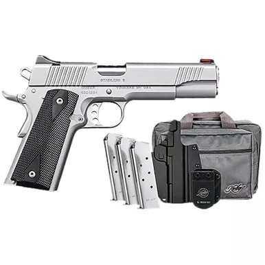 Kimber Mfg.,inc 3200007 Stainless II Club Bundle 45ACP 7+1 5" Satin Silver Front Serrations Stainless Steel Slide Black Synthetic Grip