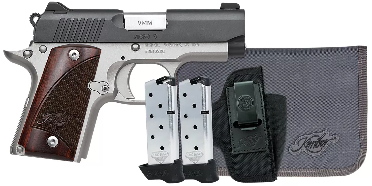 Kimber Micro 9 RTC Bundle 9mm Pistol 3.15" Two Tone Kimpro II Silver and Rosewood 3300251