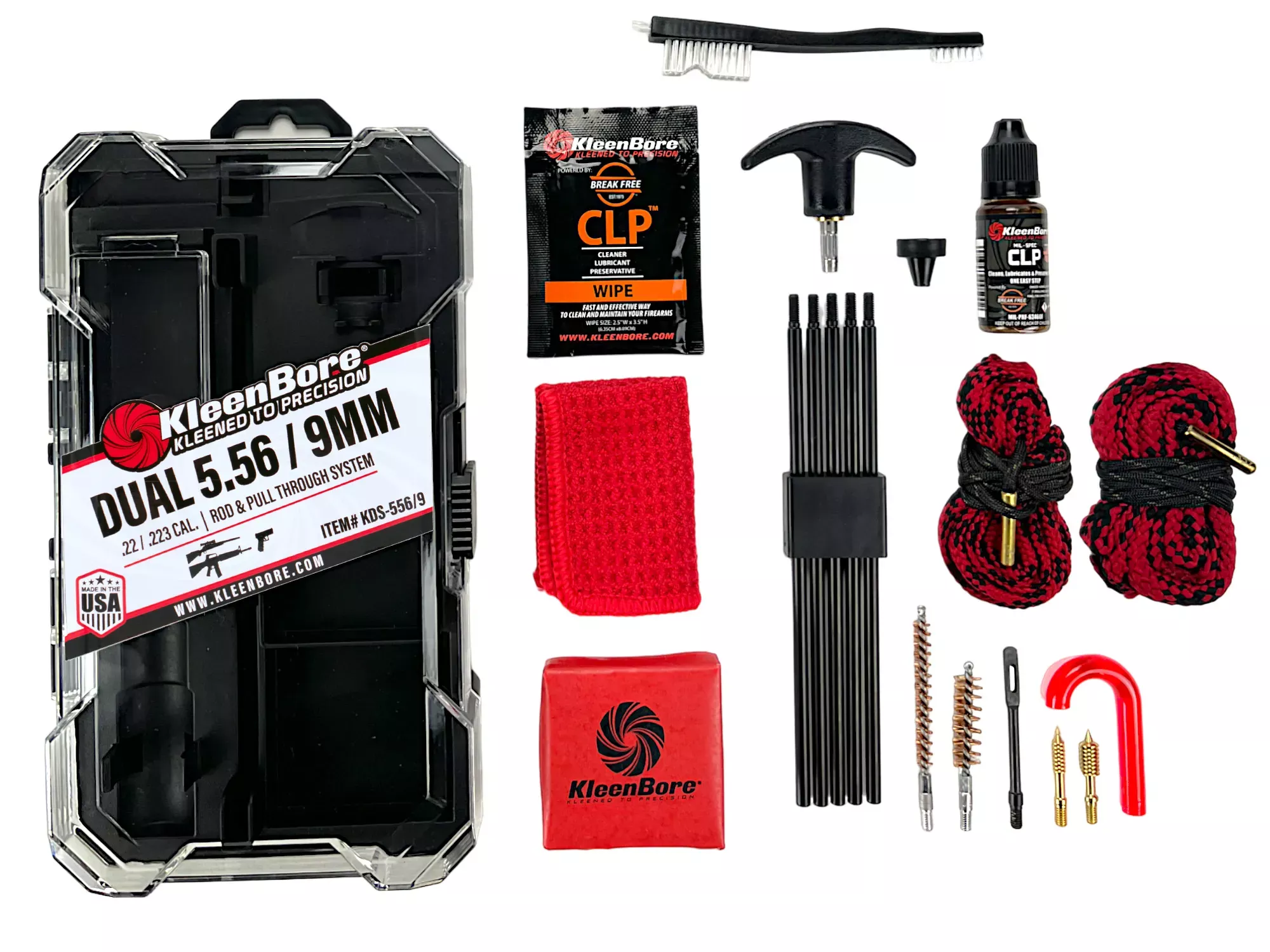 KleenBore Dual System Rod & Rope Pull Through .22/.223/5.56mm Gun Cleaning Kit KDS-556/9