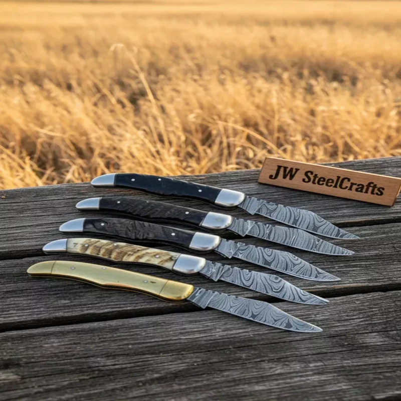 Laguiole-Style Folder Set with Damascus Blades