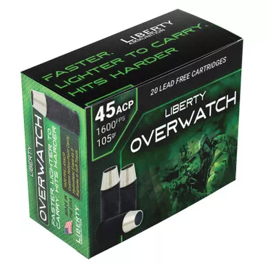 Liberty Ammunition LAOW451051600 OverWatch 45ACP 105gr Open Cavity Design 20 Per Box/50 Case