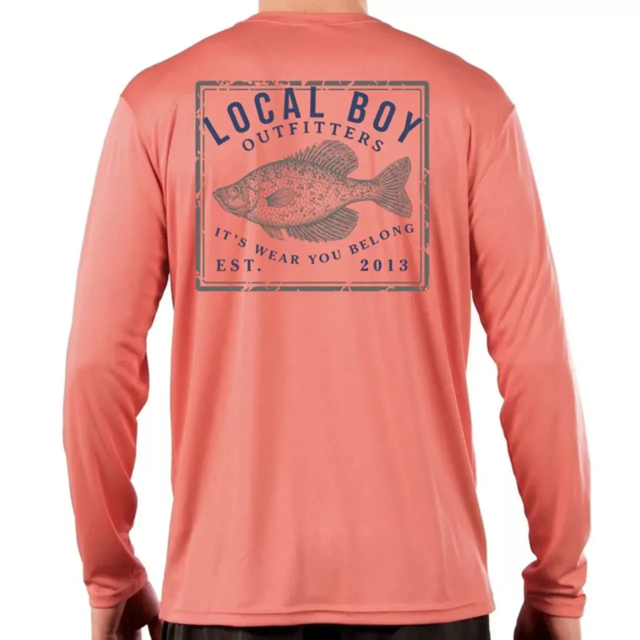 Local Boy Outfitters Men’s Holy Crappie L/S Graphic Performance Shirt-Salmon