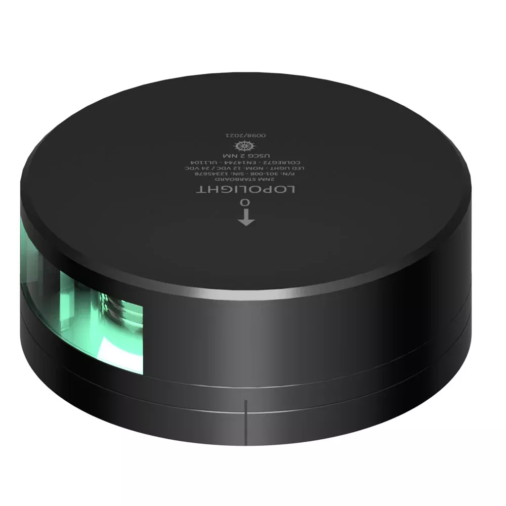 Lopolight Green Starboard Light – 2NM – Black Housing w/FB Base