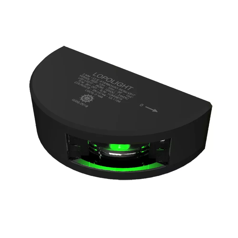 Lopolight Series 301-001 – Starboard Sidelight – 2NM – Vertical Mount – Green – Black Housing